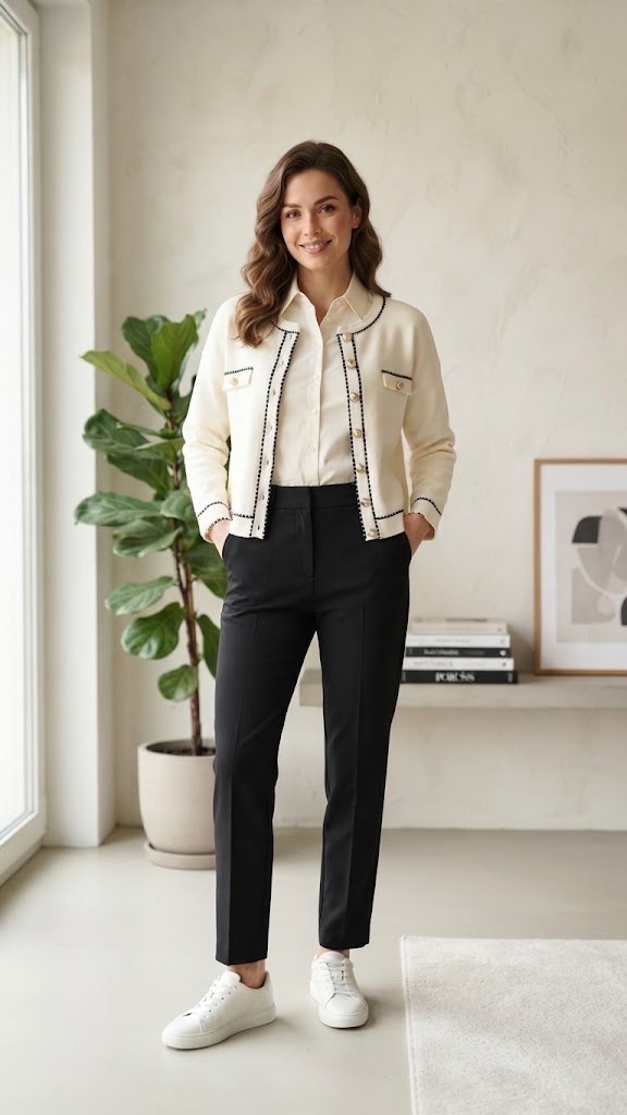 Gilet posé blanc et noir