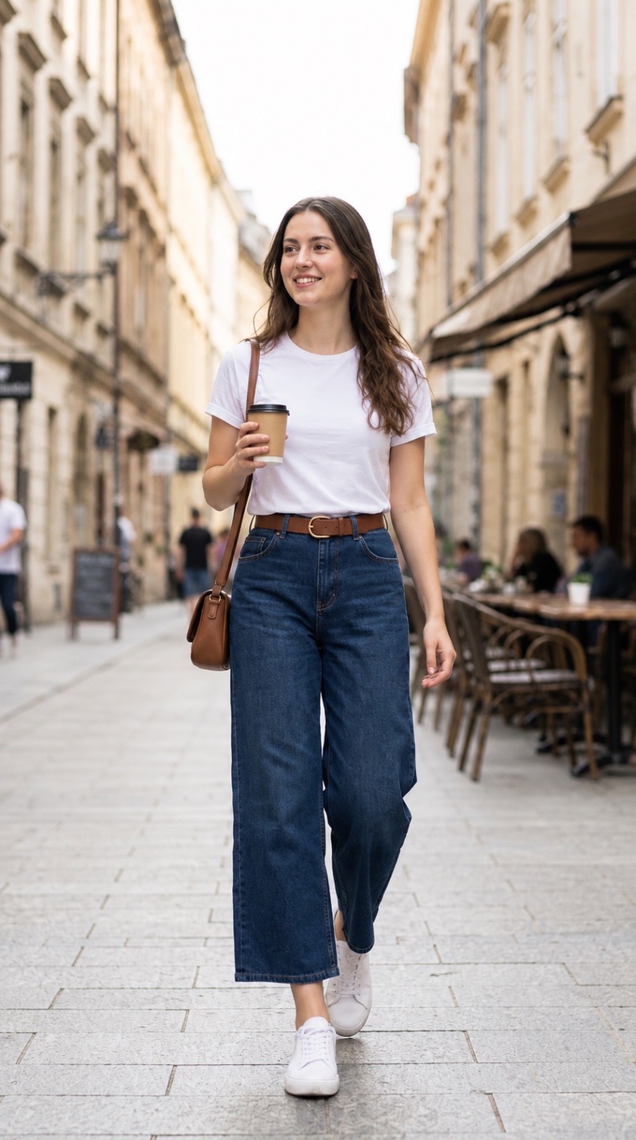 Pantalon large jean bleu foncé avec étiquette