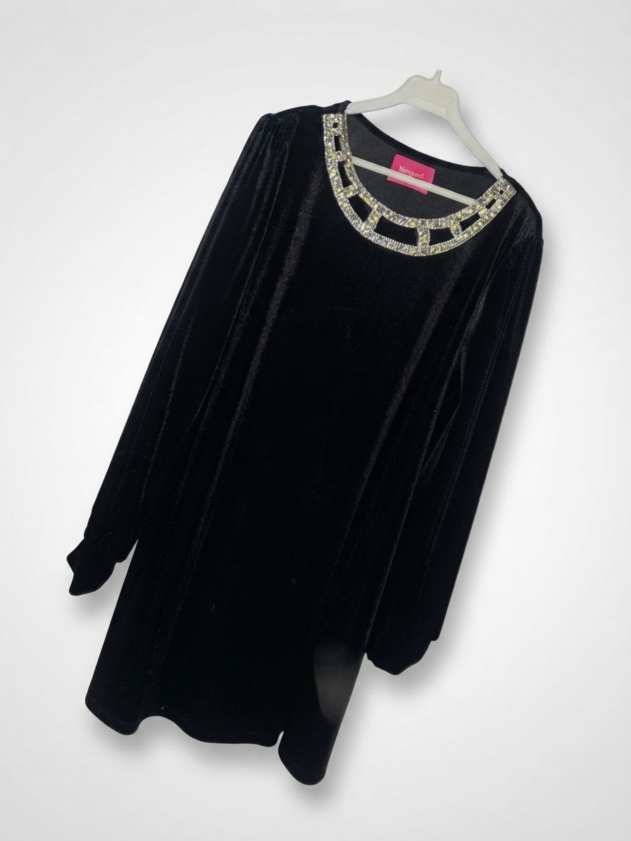 🫆🫆Magnifique  Robe en velour noir avec le col brodé..presque neuve 