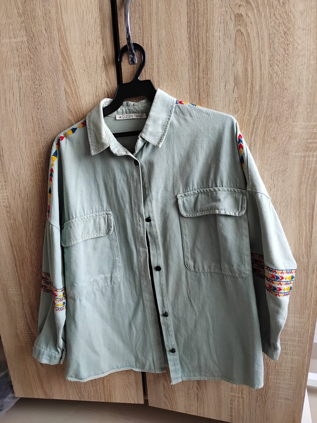 Veste un peu denim vert d'eau 