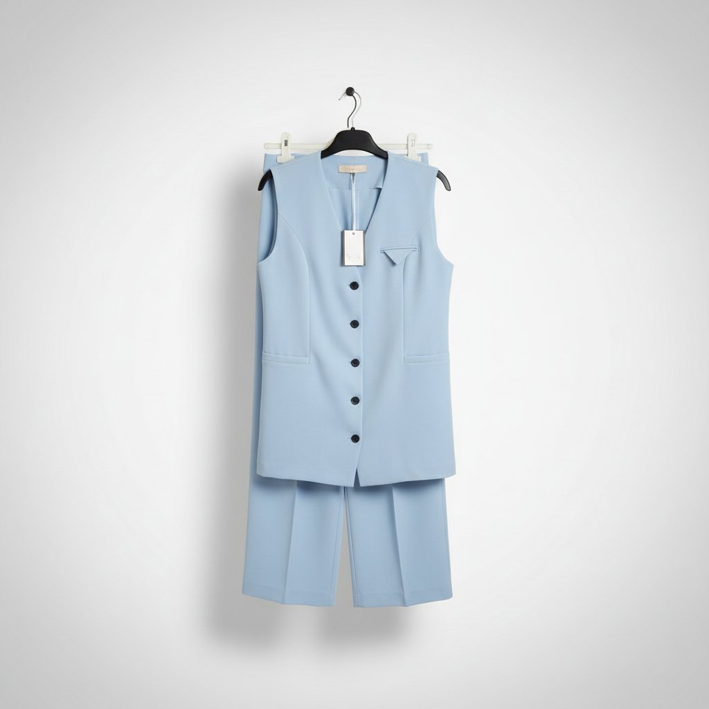Ensemble bleu ciel ( Gilet + pantalon large taille haute) MIA neuf 