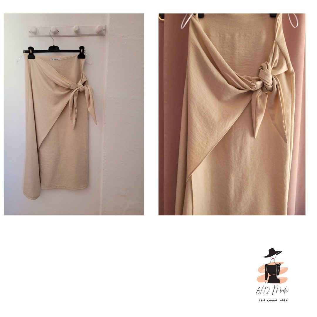 Jupe midi style portefeuille beige neuve 