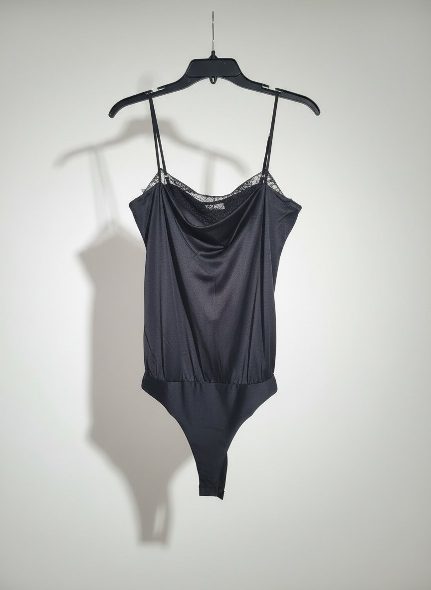 Camisole body noire en soie avec dentelle CAMI