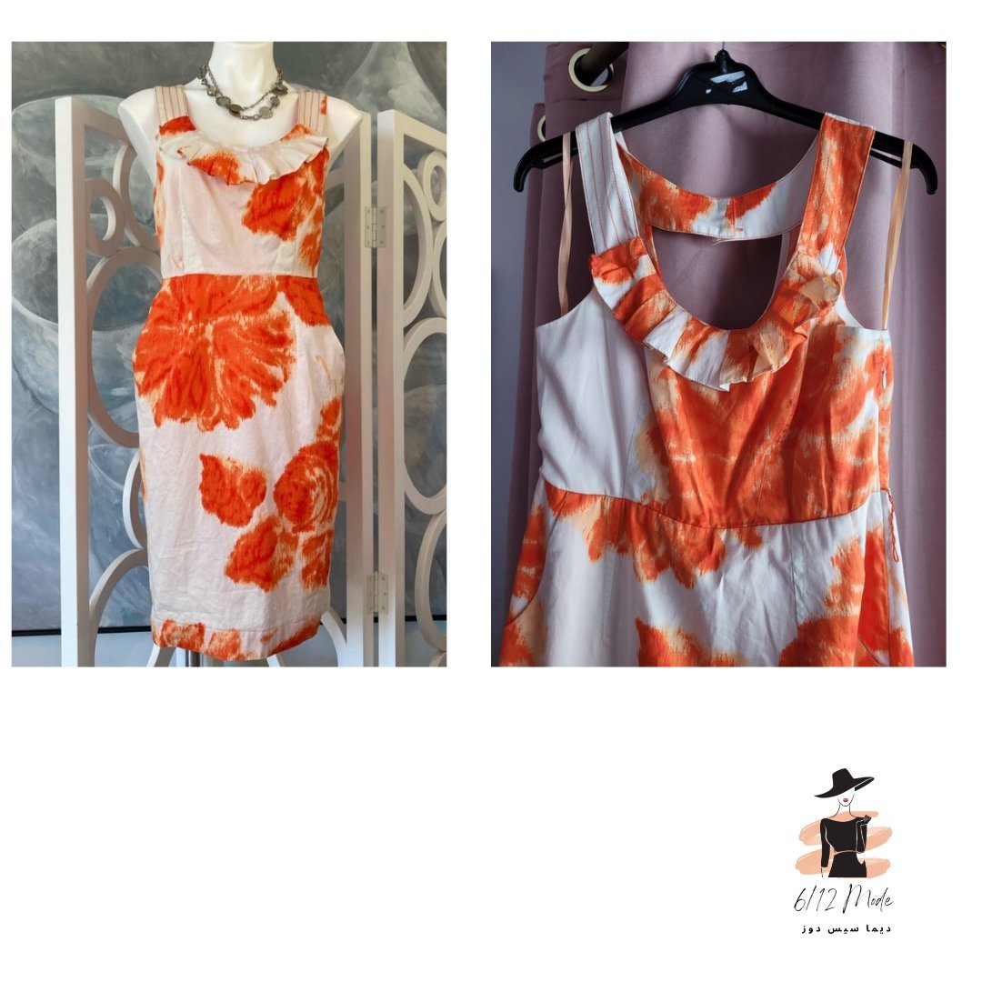 Robe sans manches blanche avec motif floraux orange Moulinettes soeurs en cotton