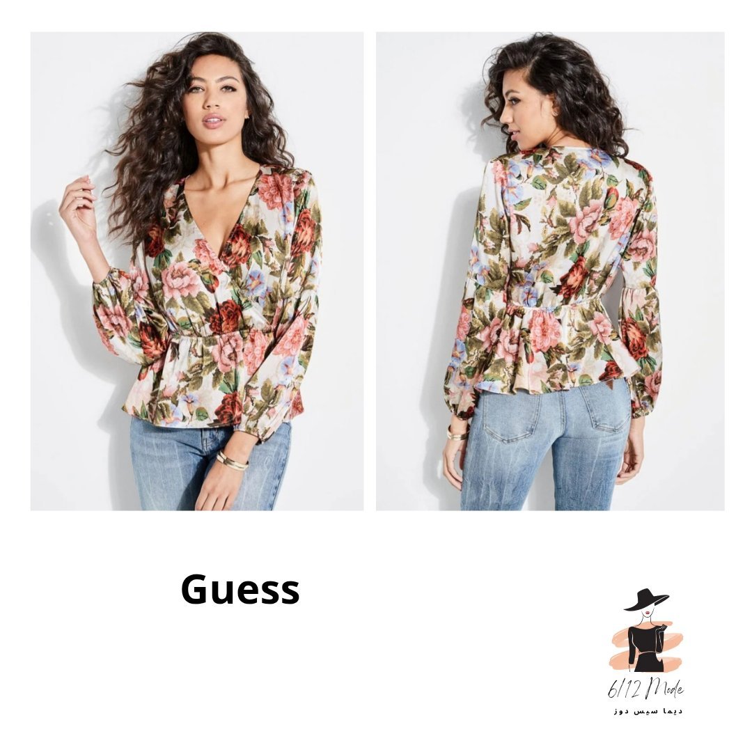 Blouse Guess en satin motif fleuri 