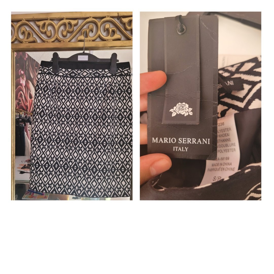 Jupe mini noire et blanc a motif géométrique Mario serrani neuf