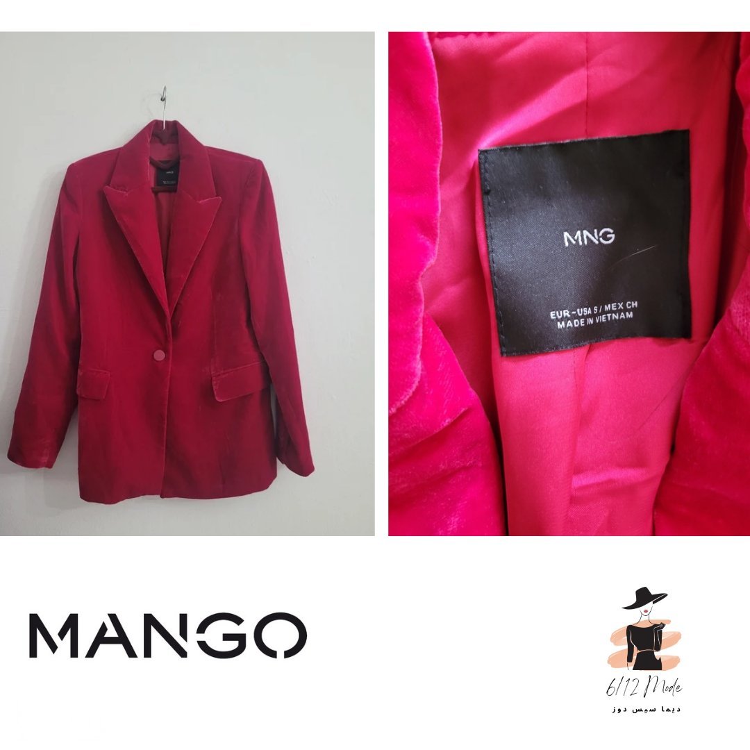 Blazer rose fushia en velour Mango