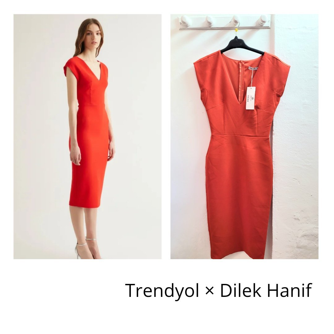 Robe midi orange Trendyol × Dilek Hanif neuve 