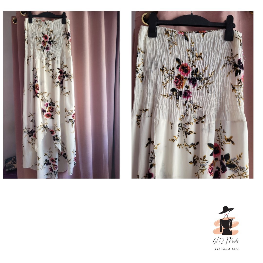 Robe blanche a motif fleuri mid-axi