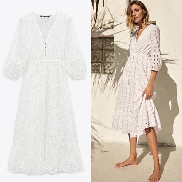 Robe longue blanche en broderie anglaise M