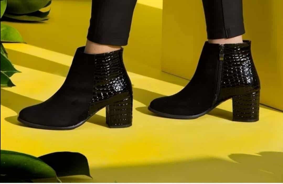 Botte noire à talons-motif croquodile