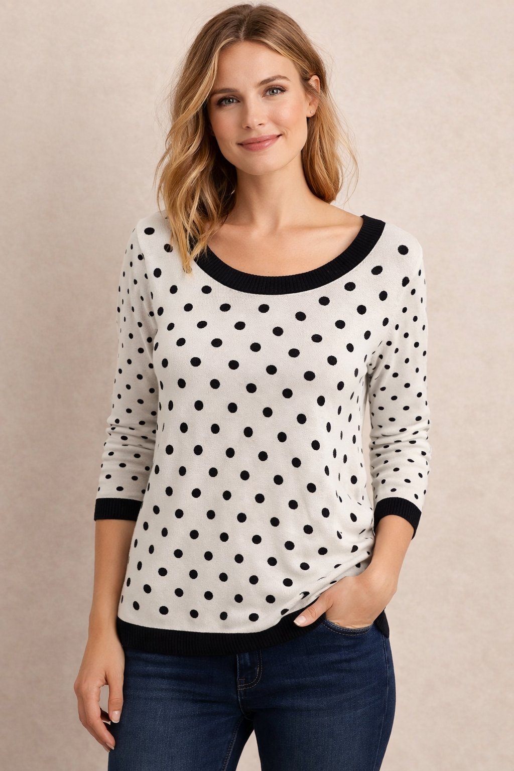 Pull blanc pointé en noir marque CHÂTEAU 
