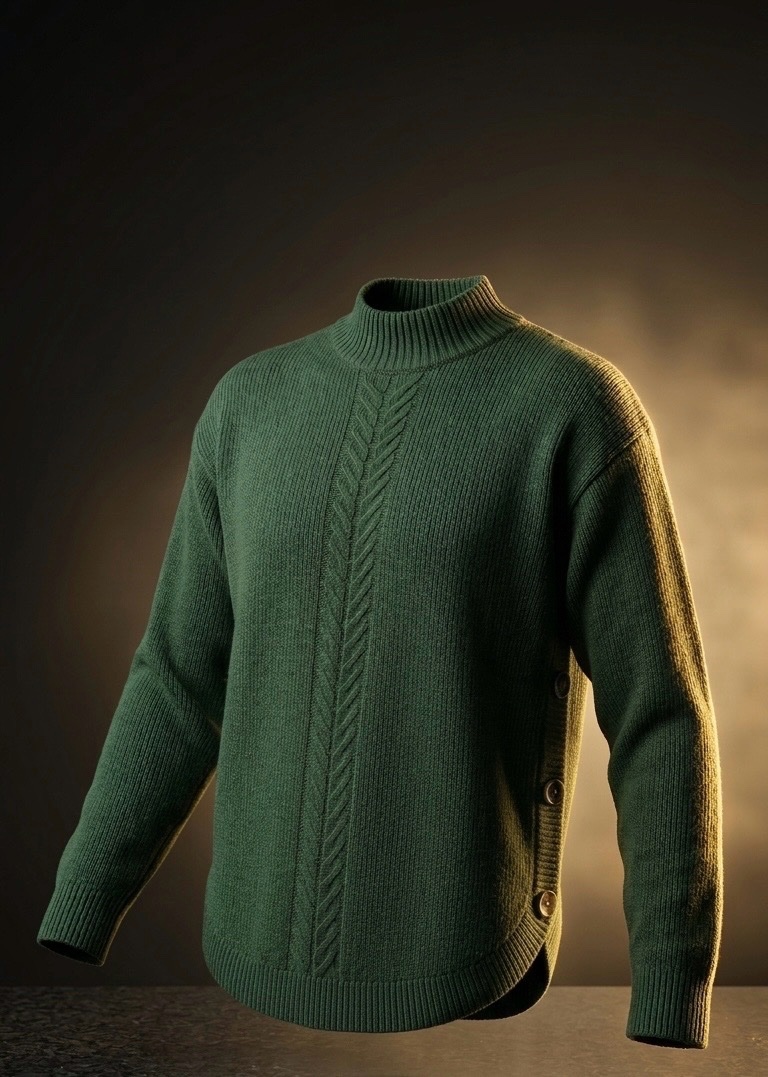 Pull vert col menton 