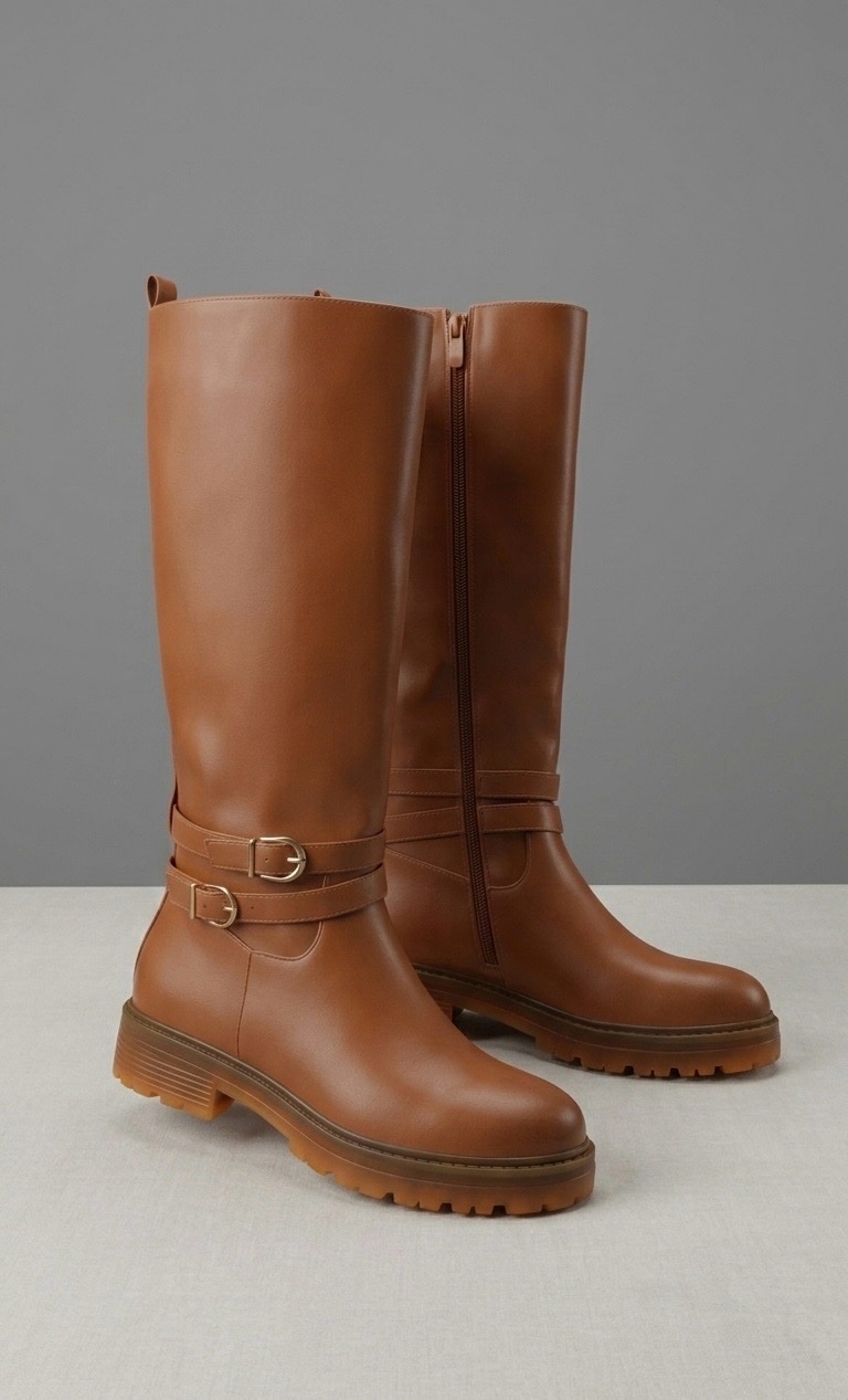 Belles bottes hautes en simili cuir marron