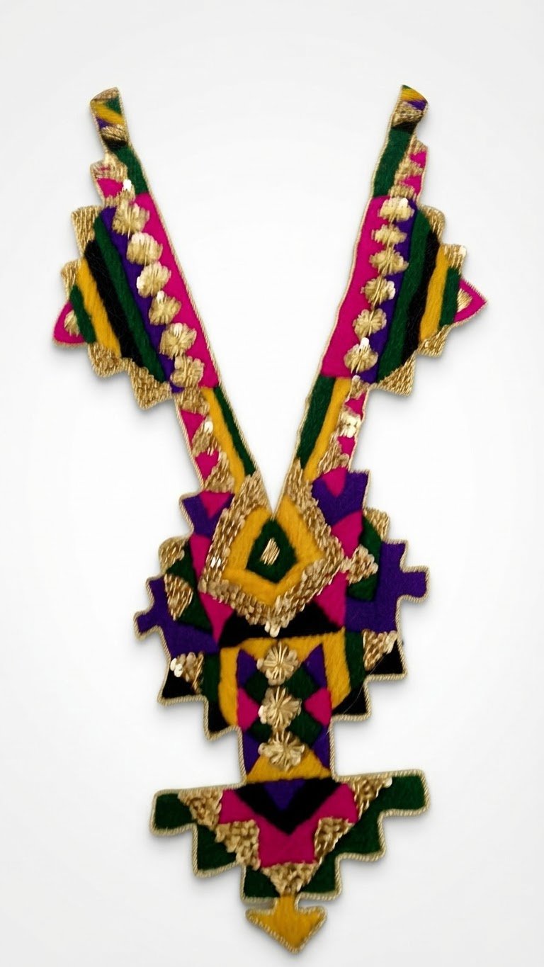 Broderie fait main en  fil en laine et contile 