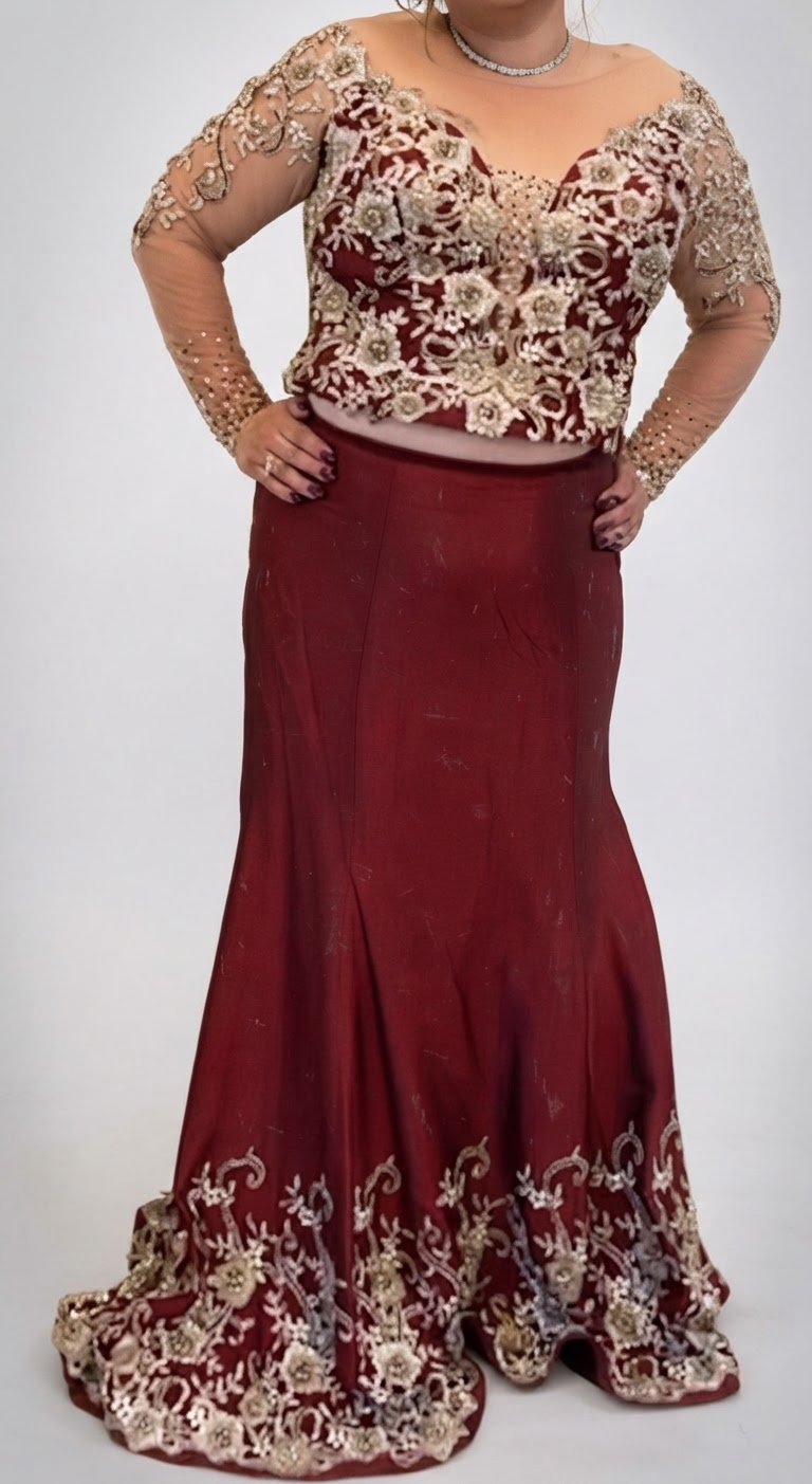 Caftan effet satiné et brodé 2 pièces 