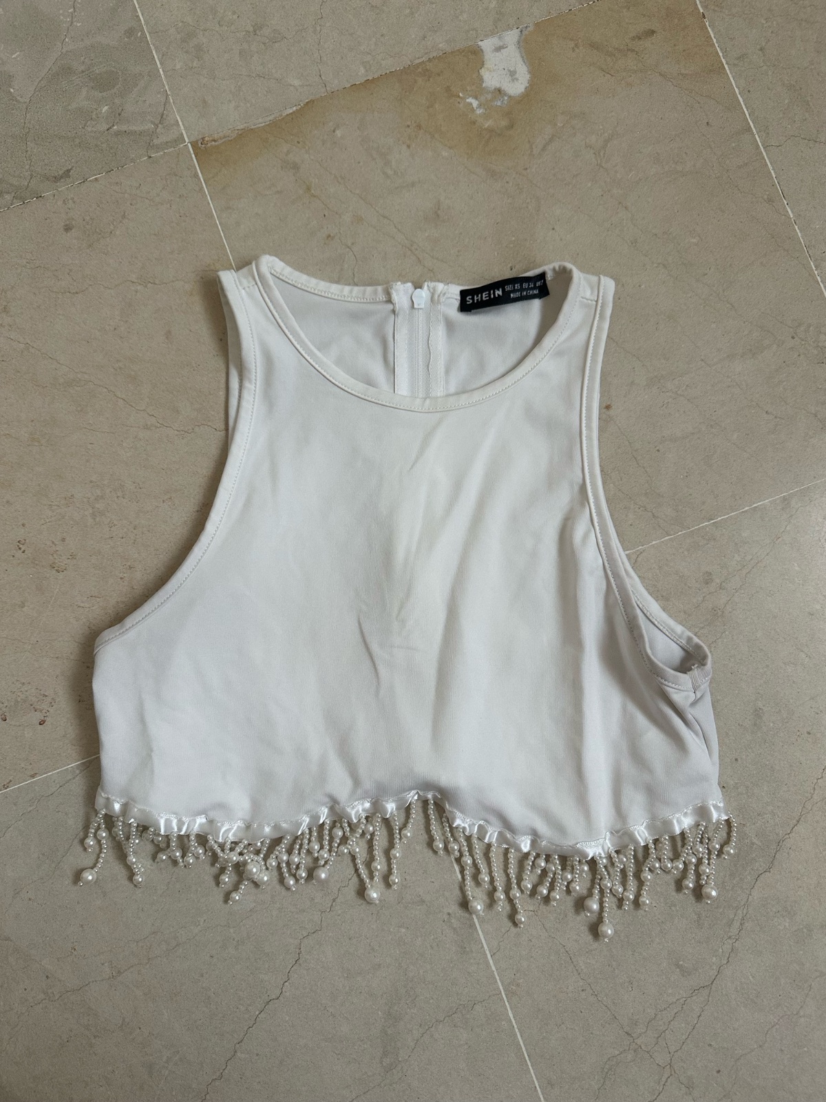 White pearl crop top