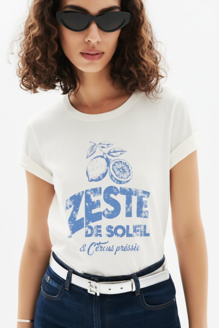 T shirt tcitron ecru femme 
