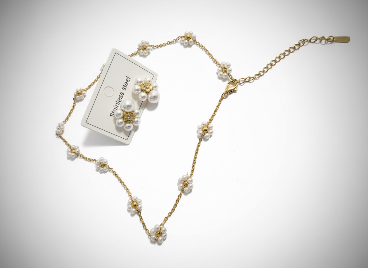 Un collier et des boucles d'oreilles en acier inoxydable