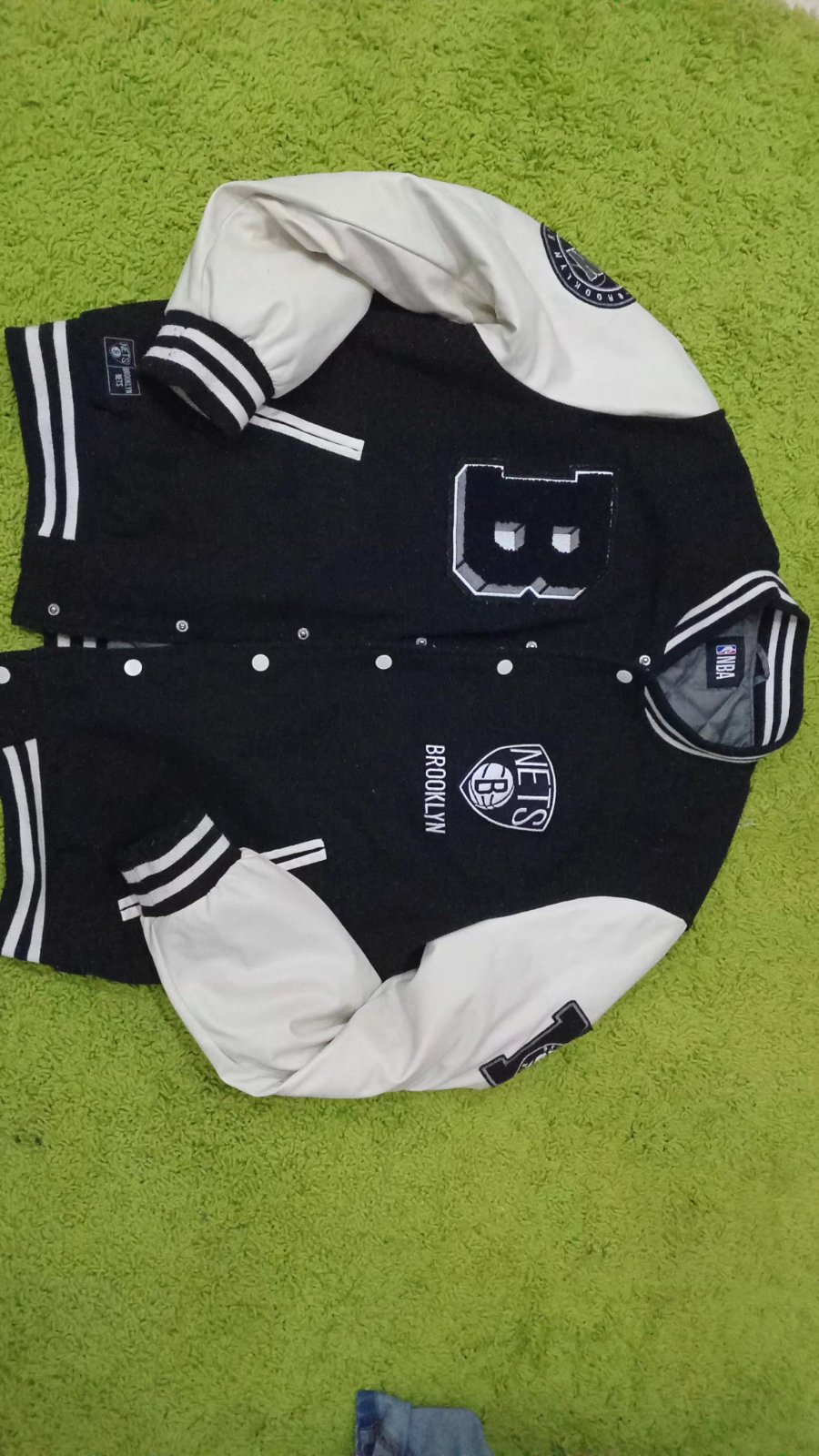 Brooklyn Nets Varsity Black and Off White Jacket