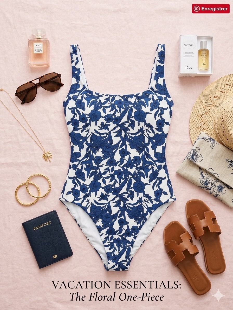 Maillot ; 1 pièce fleuri bleu et blanc