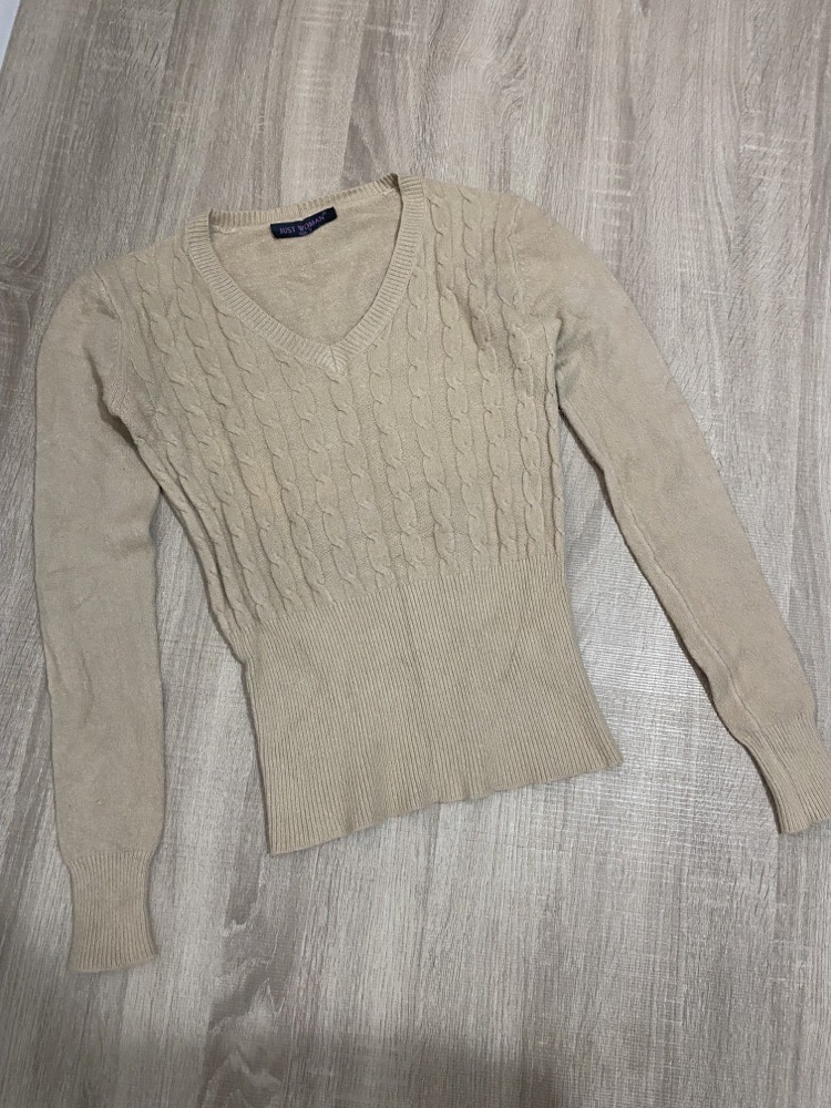 Pull col v beige 