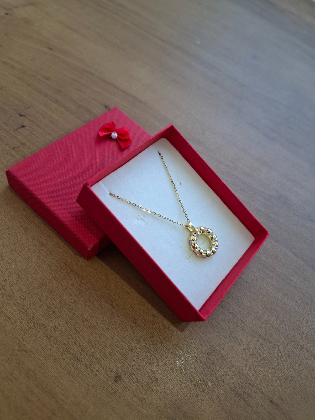 Collier Anneau (Doré & Cristaux Blancs) en acier inoxydable 