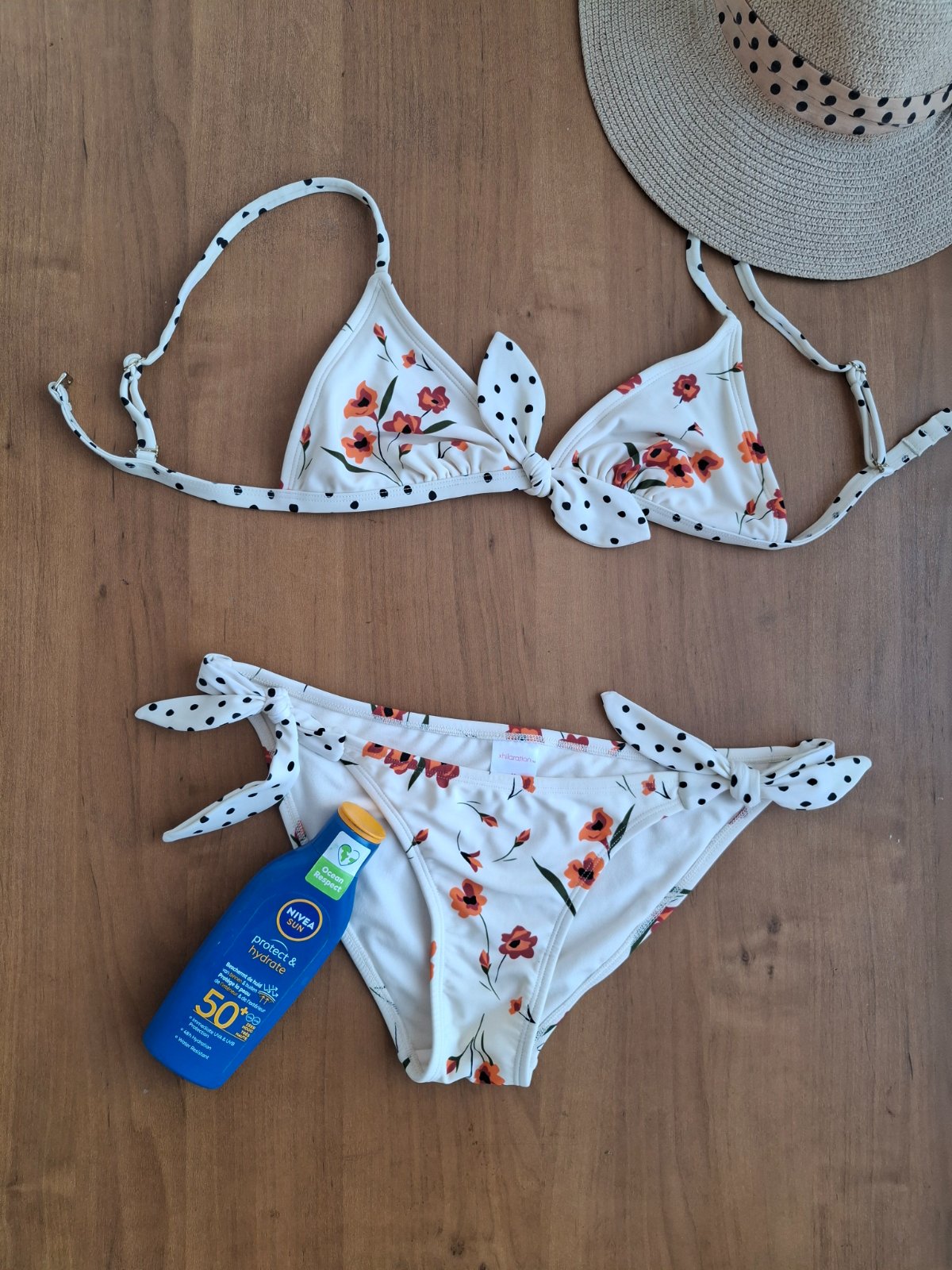 Bikini crème fleuri 