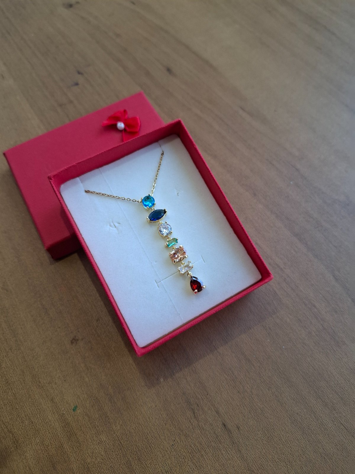 Collier pendentif zircons multicolores (acier inoxydable) 