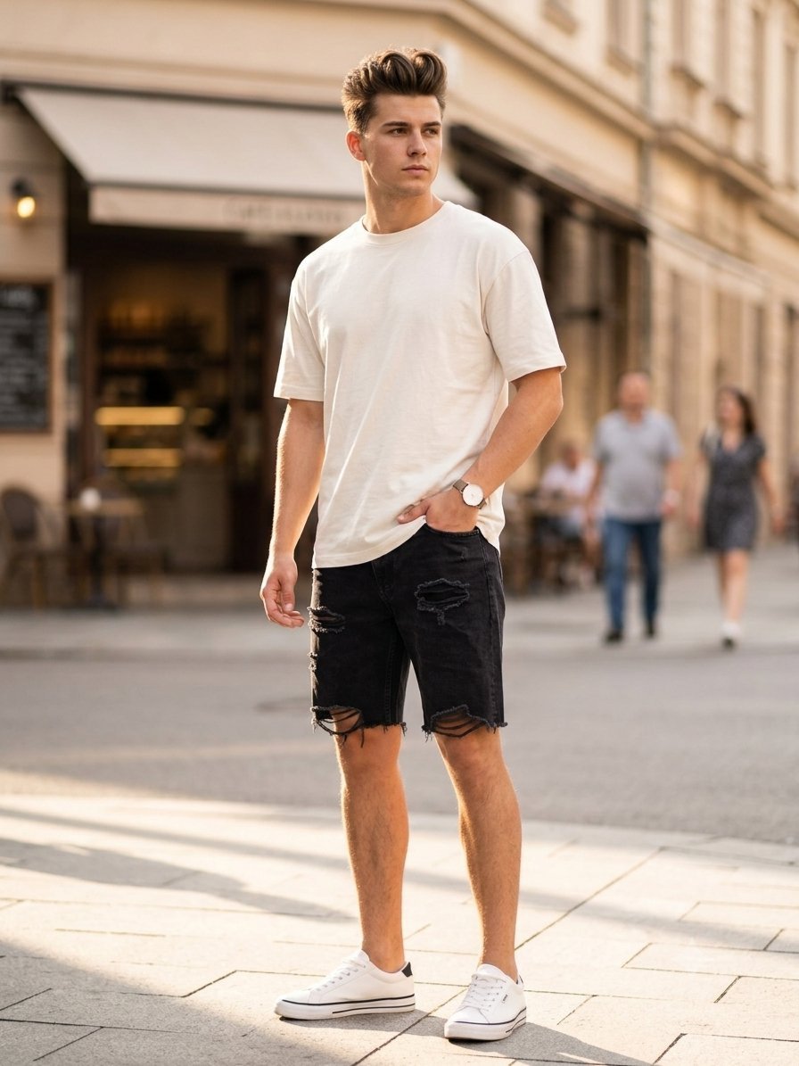 Short pull&bear en jeans noir déchiré taille 40
