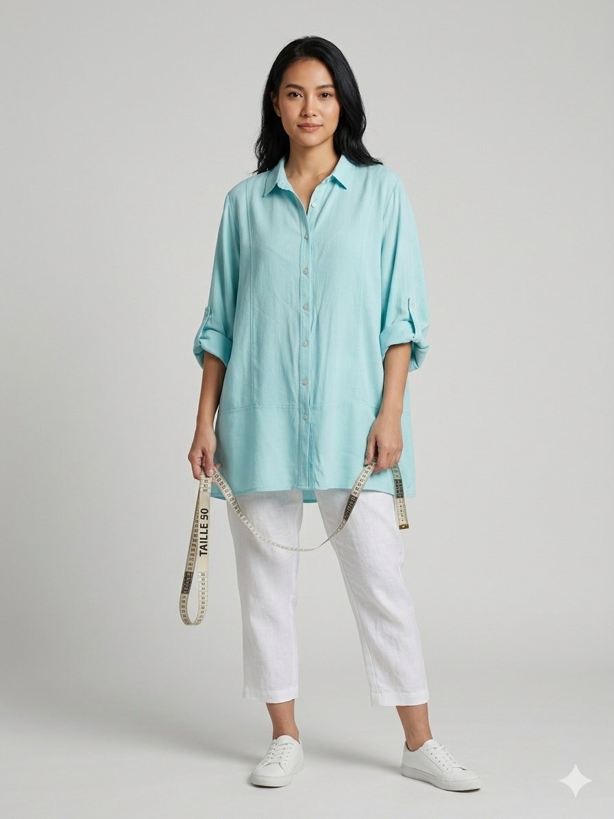 Chemisier pour femme de couleur turquoise avec des manches trois-quarts boutonnées