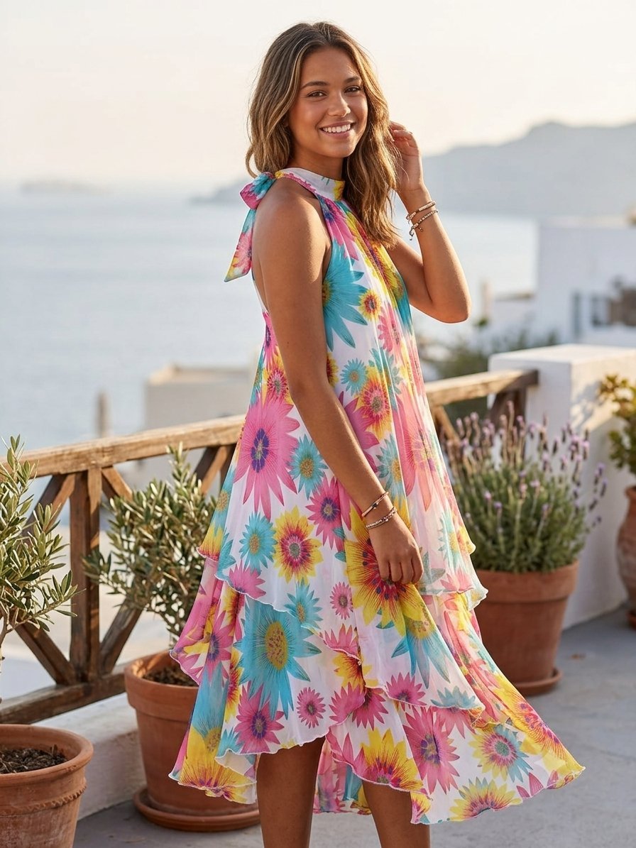Robe dos nu à imprimé floral vibrant lolly couture taille M