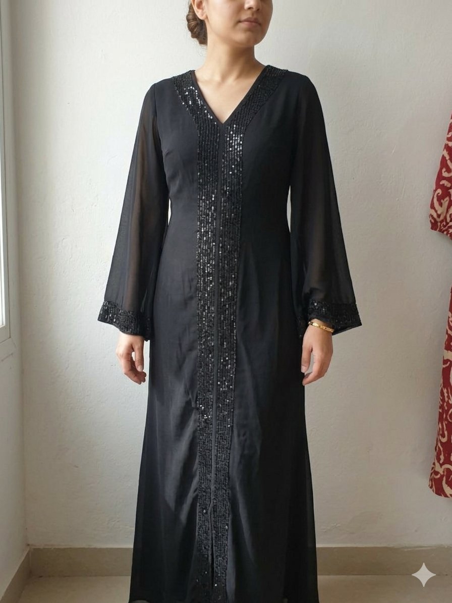 Robe soirée noire shein avec des manches foulard taille S m