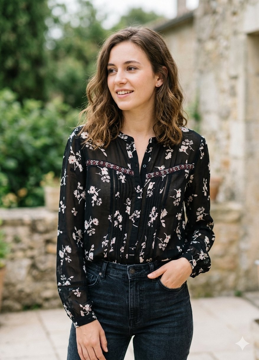 Chemise fleuri noire taille L