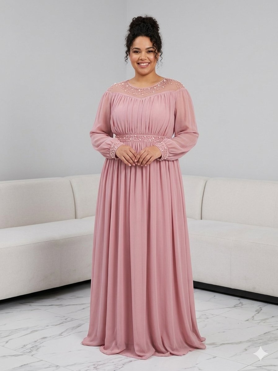 Robe rose soirée avec des perles taille 44  