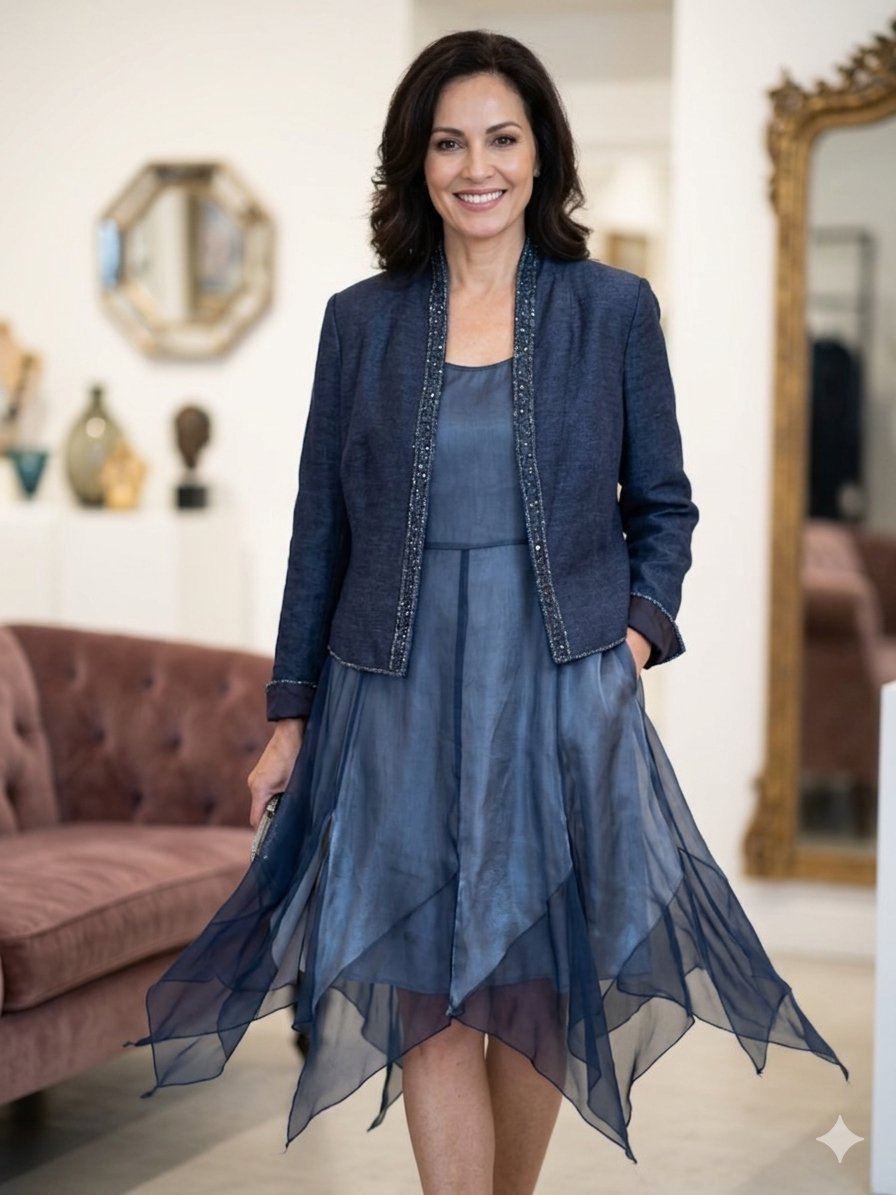 Ensemble robe soirée et veste bleu marine taille 42