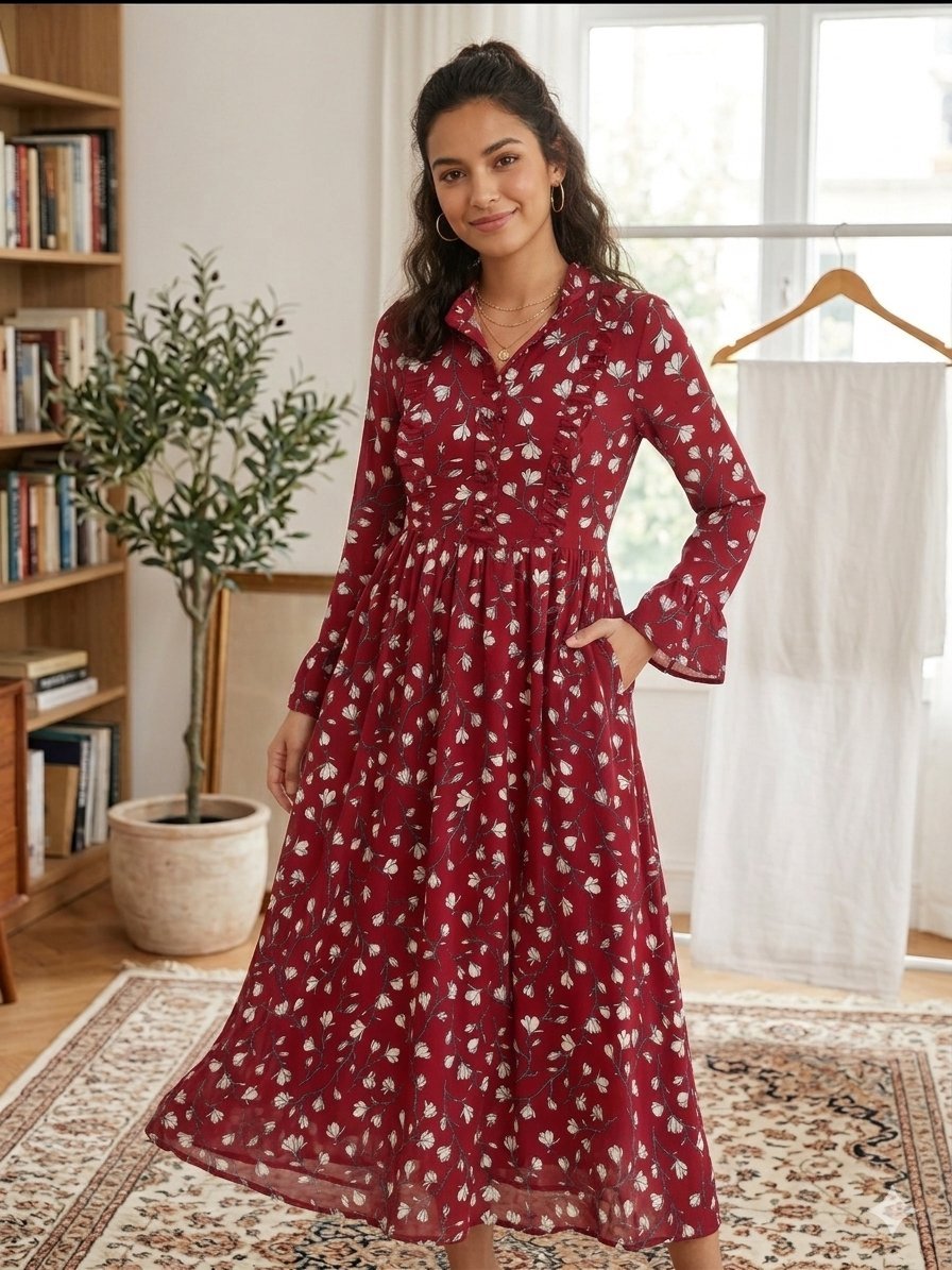 Robe rouge bordeaux fleuri taille m
