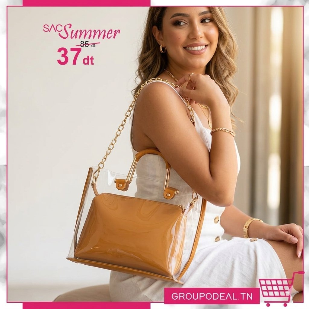Un sac à main transparent avec une pochette intérieure jaune 
