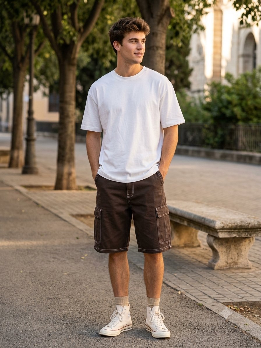 Bermuda pull&bear baggy en jeans marron taille 38