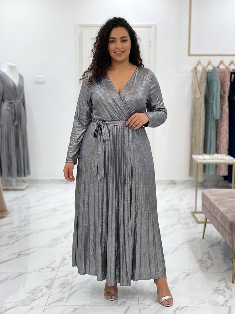 Robe gris argenté plissée taille 44 46