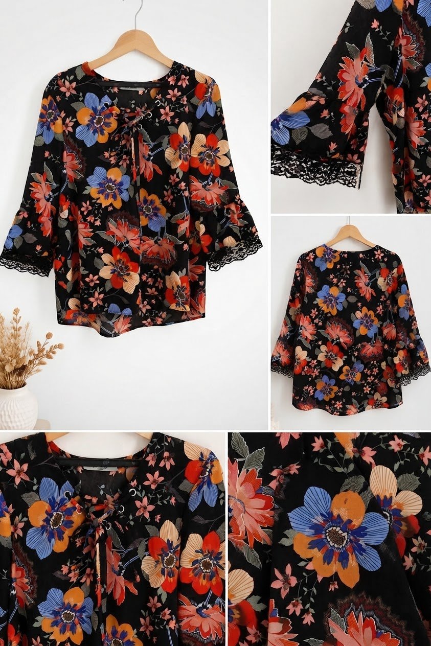 Chemise noir à motif floral
