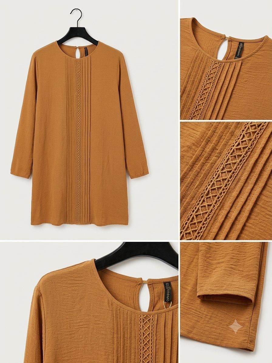Tunique ocre / camel avec détails brodés