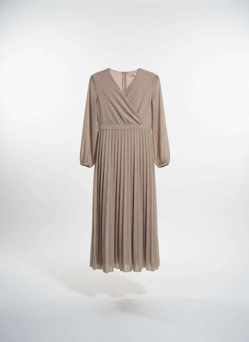 Robe Longue Pailletée & Plissée Champagne / Beige Doré