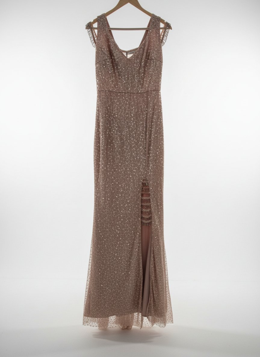 ​Magnifique Robe de Soirée Pailletée – Nude / Doré Rose ​