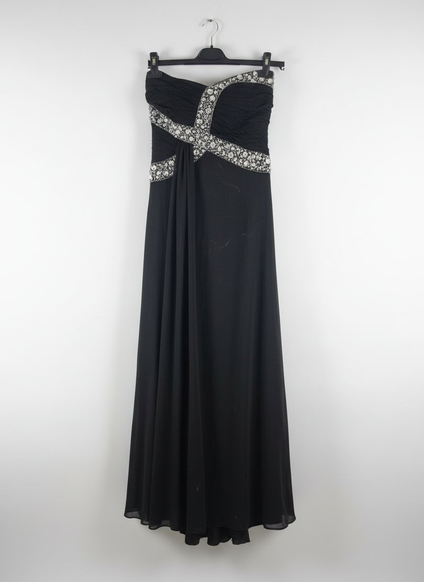 Robe de Soirée Bustier Noire Sertie de Strass 