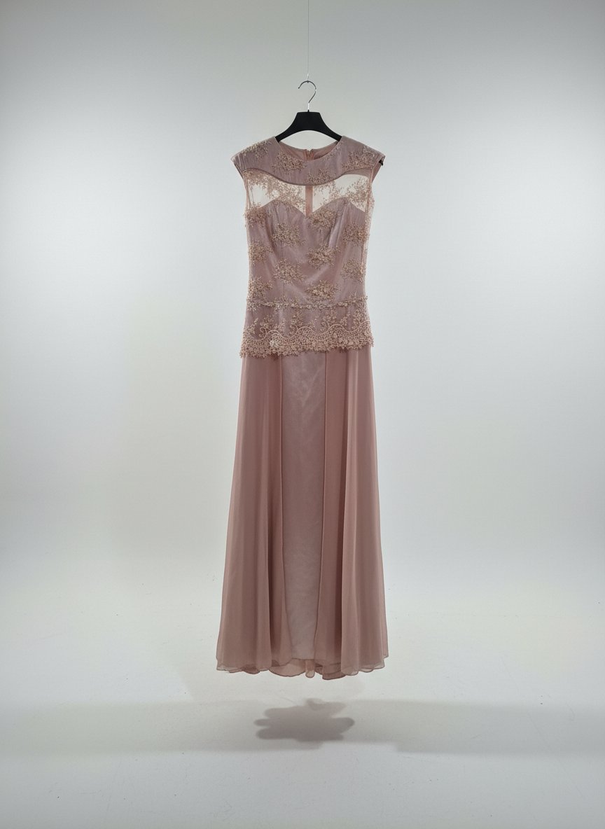 ​Superbe Robe de Soiré Longue en Dentelle et Satin – Rose Poudré