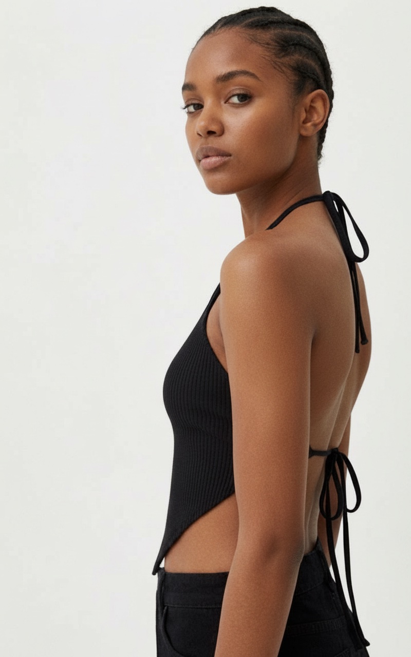 Bershka top halter côtelé noir