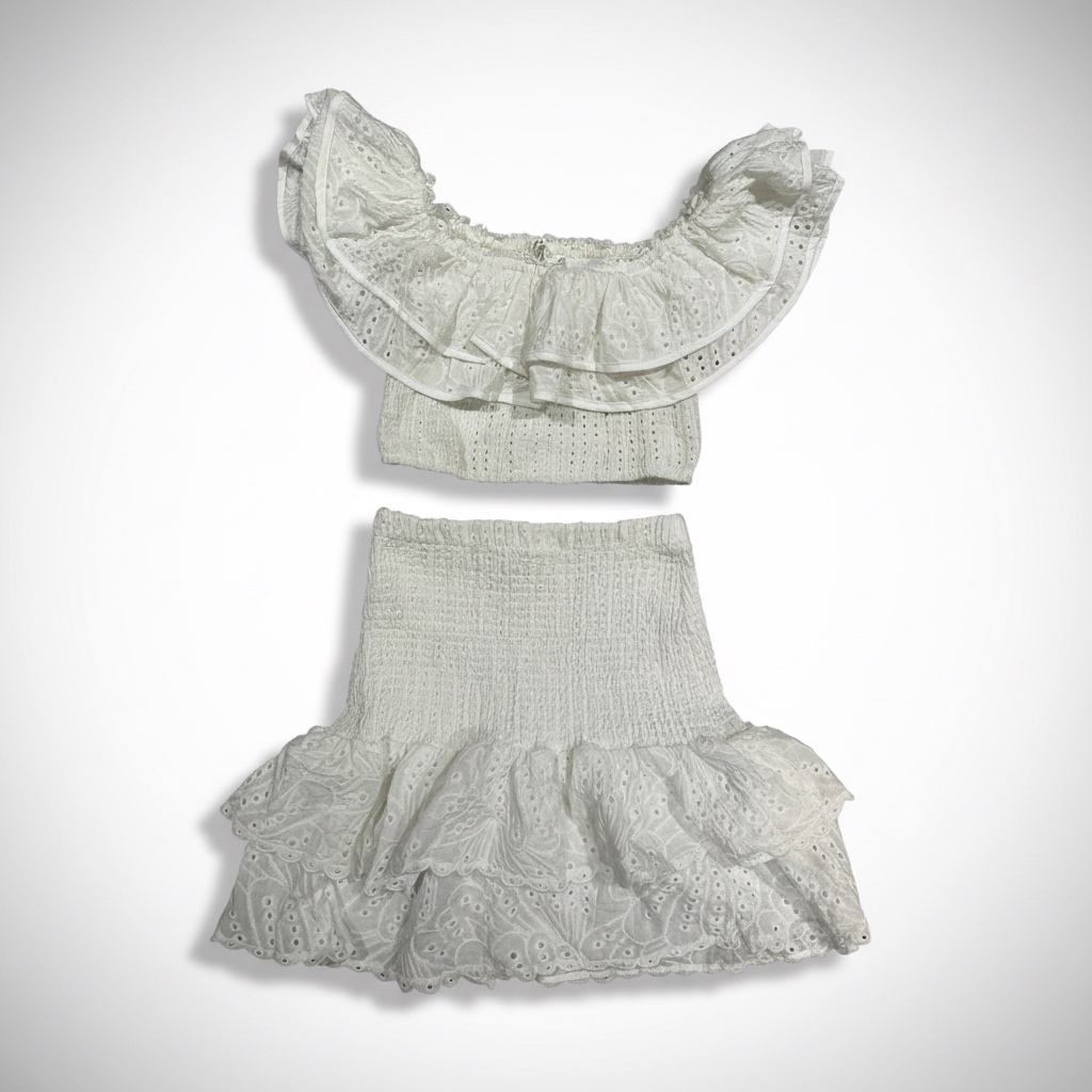 Ensemble 2 pièces blanc en broderie anglaise