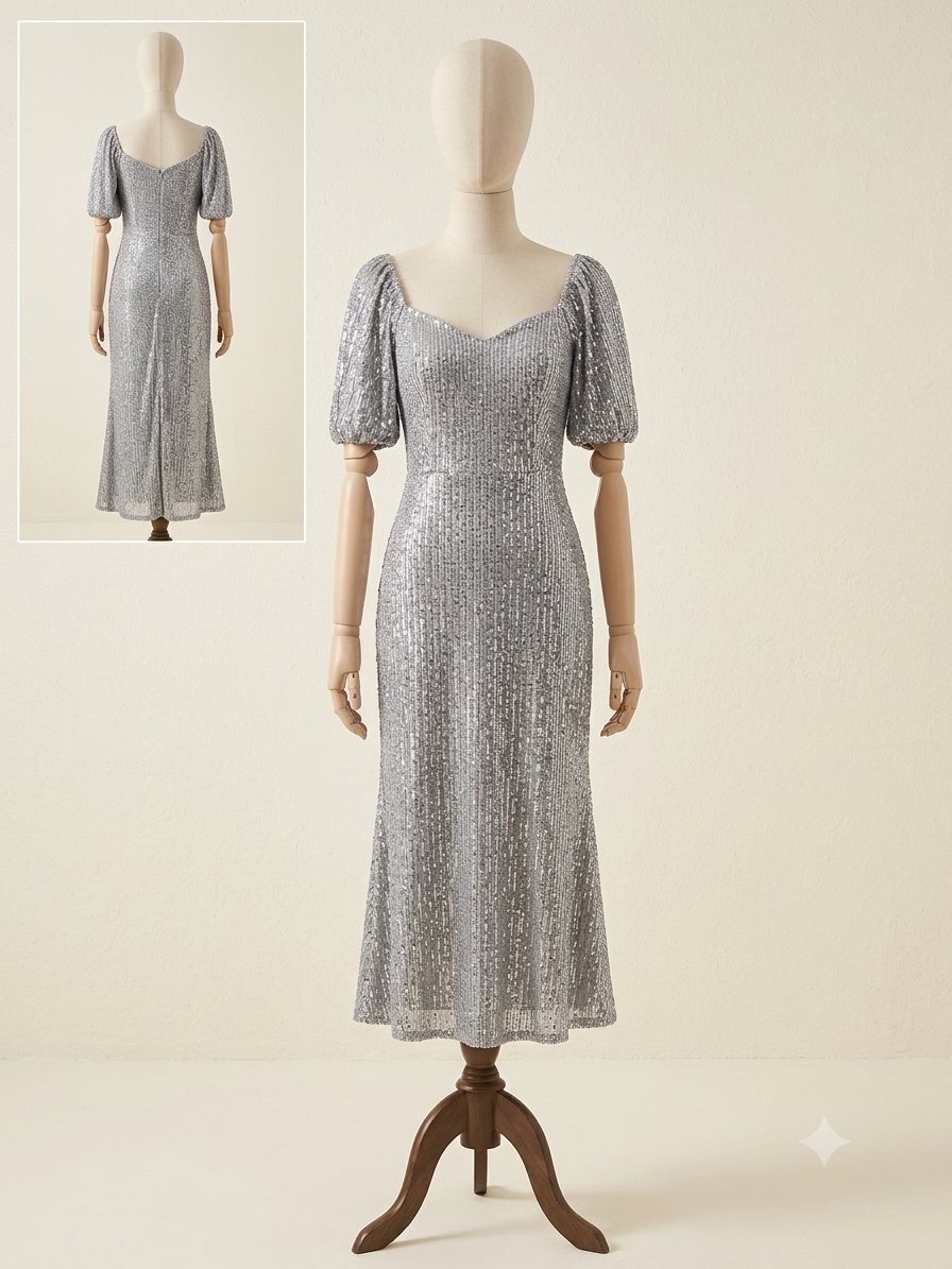Robe soirée argentée pailletée