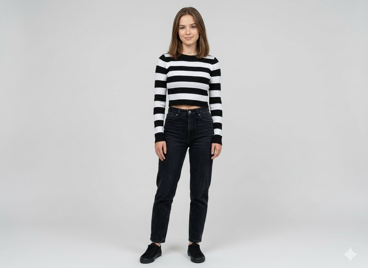 Crop top en maille rayé Noir & Blanc